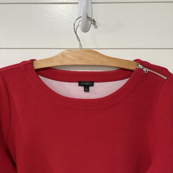 Talbots | Top Red Pullover Textured Ribbed 3/4 Sleeves- Size Large - Picture 2 of 8